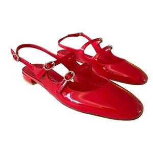 Stuart Weitzman $475 Claris Red Patent Leather Rhinestone Slingback Size 8 NEW